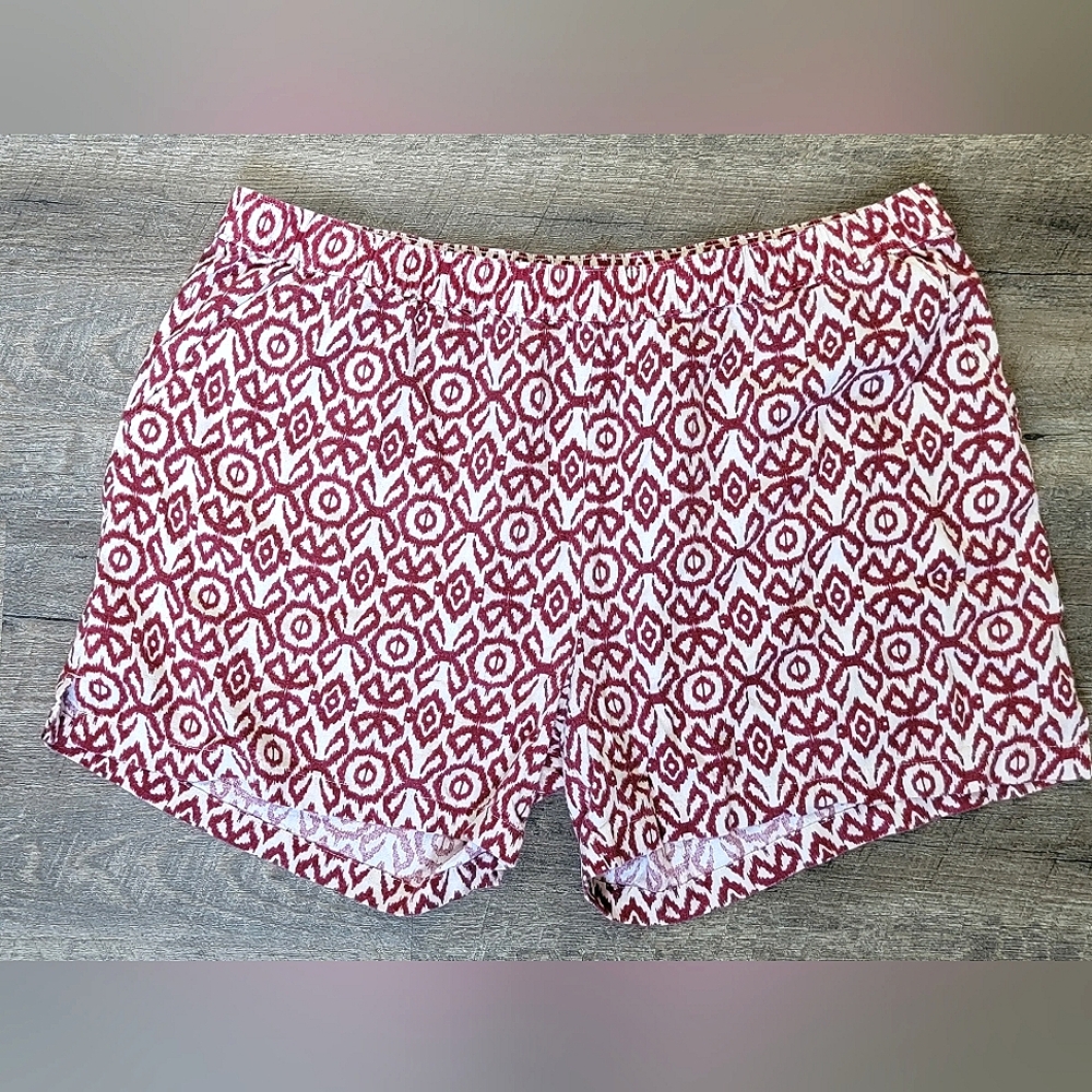 Weatherproof Vintage Linen Shorts Women's XXL Red & White Aztec Print w/ Pockets
